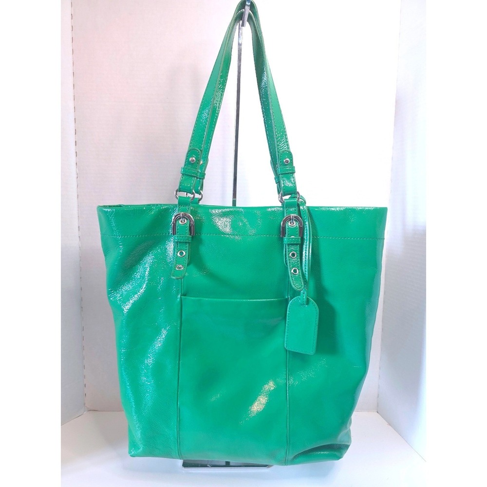 Badgley Mischka Patent Leather Tote Emerald‎ Green Shoulder Bag Silver Hardware